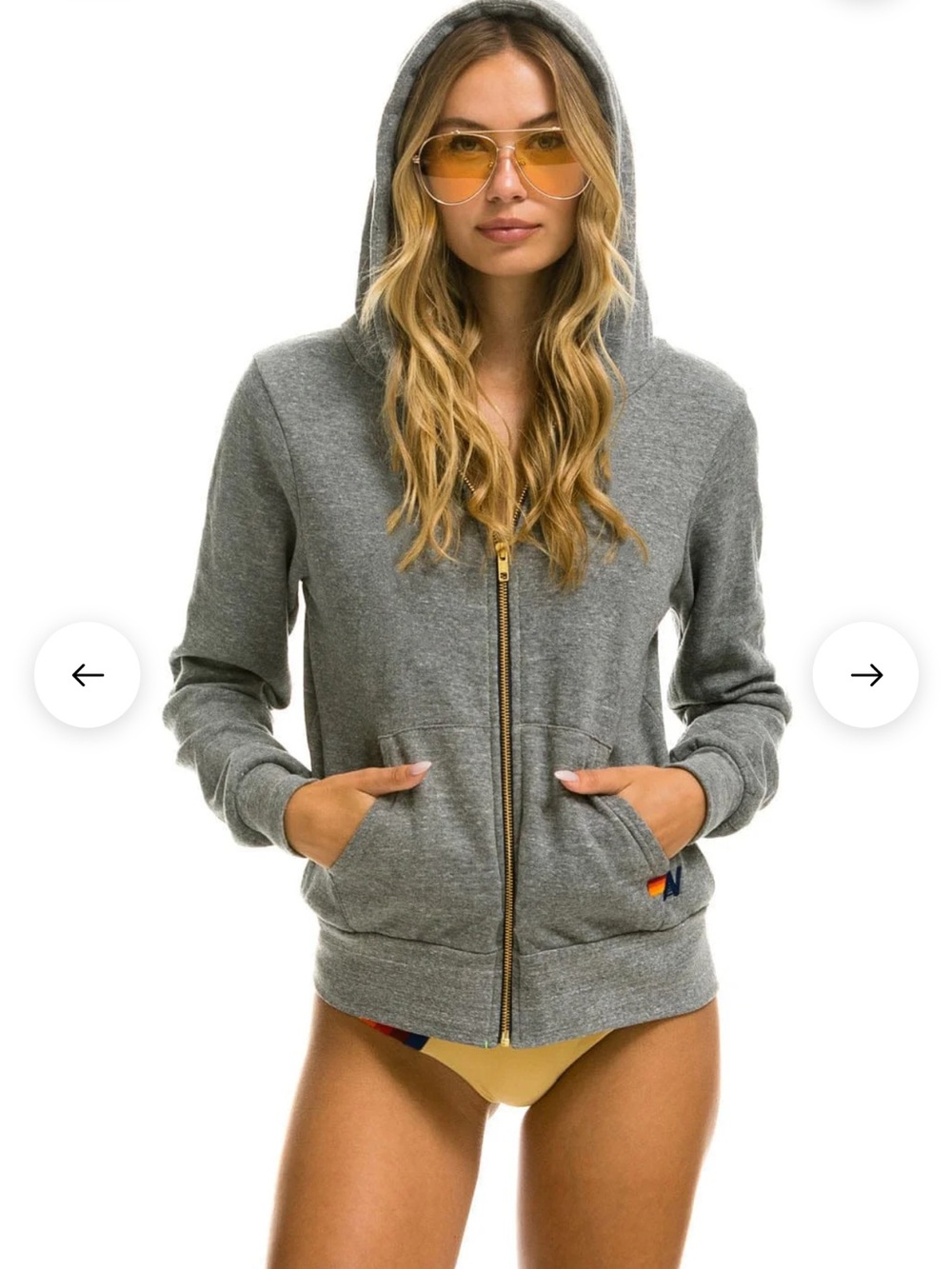 Aviator Nation Gray Zip Hoodie with Gold Zipper